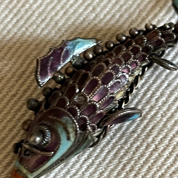 Sterling silver vermeil vintage chinese fish pendant - Picture 5 of 15